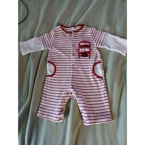 Baby Clothes Mides size SM (12 Months) Red Striped with Bus